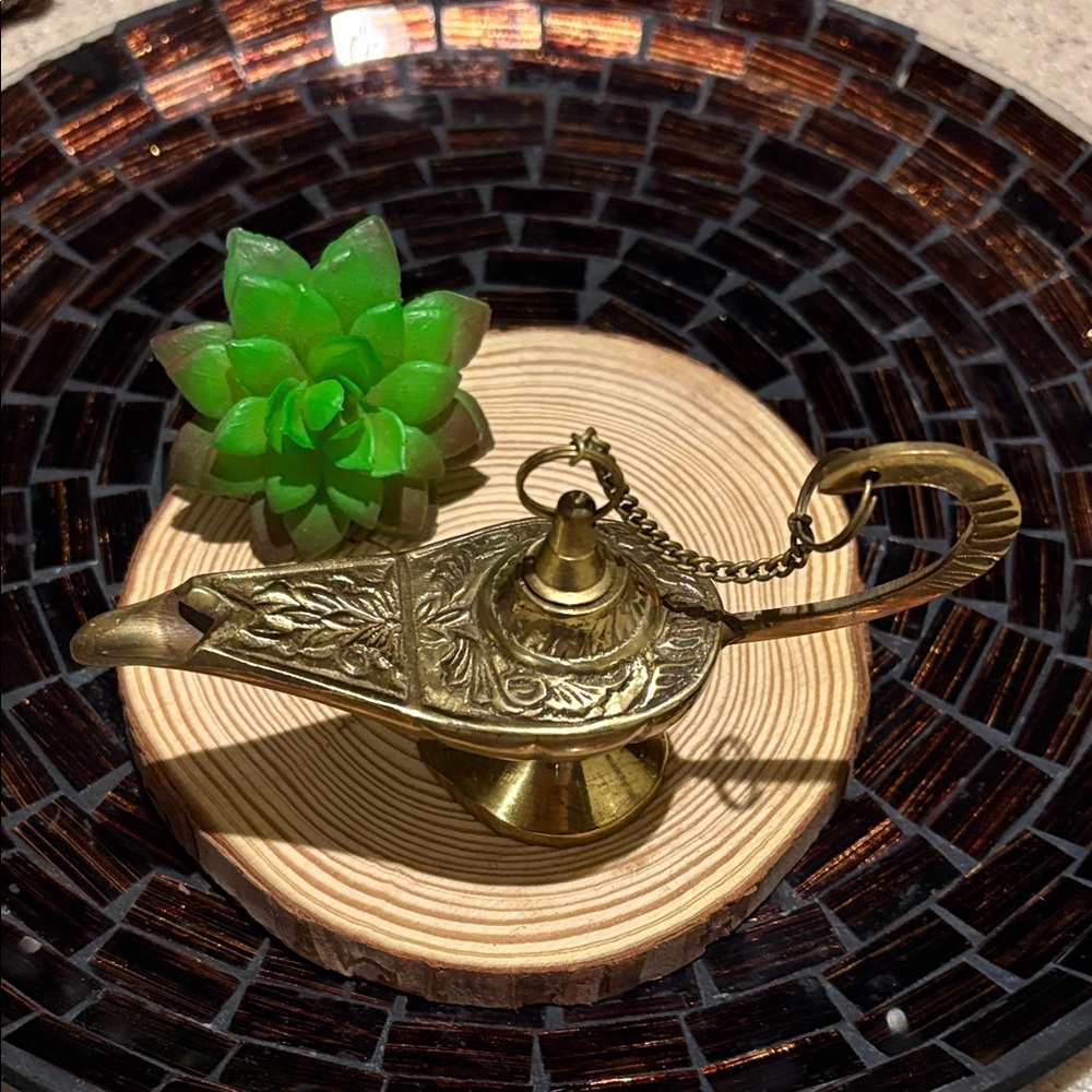 Vintage Lacquered Brass Decorative Genie Lamp figurine